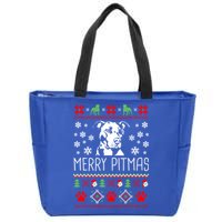 Pitbull Christmas Lovers Merry Pitmas Ugly Christmas Gift Zip Tote Bag