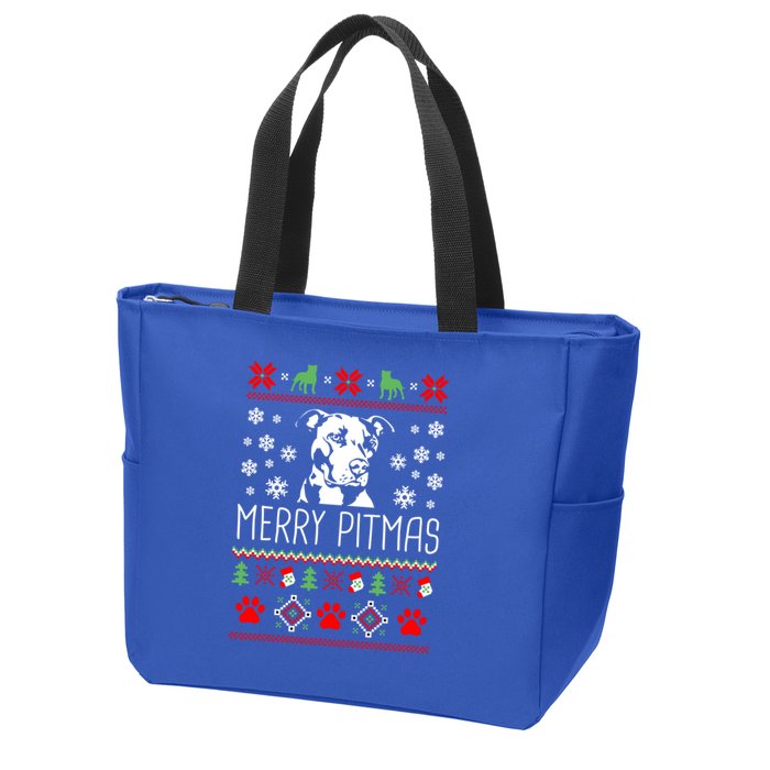 Pitbull Christmas Lovers Merry Pitmas Ugly Christmas Gift Zip Tote Bag