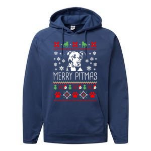 Pitbull Christmas Lovers Merry Pitmas Ugly Christmas Gift Performance Fleece Hoodie