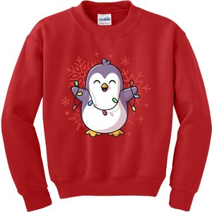 Penguin Christmas Lights Cute Wo Holidays Kids Sweatshirt