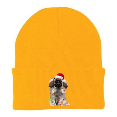 Pekingese Christmas Lights Xmas Dog Lover Santa Hat Funny Gift Knit Cap Winter Beanie