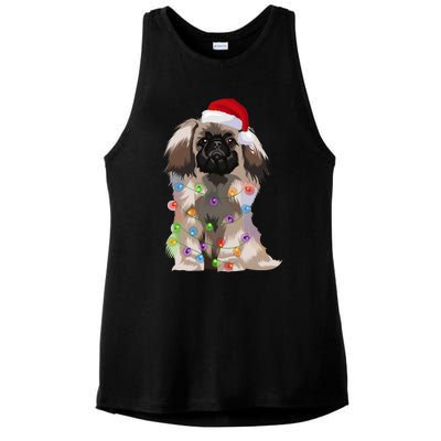 Pekingese Christmas Lights Xmas Dog Lover Santa Hat Funny Gift Ladies PosiCharge Tri-Blend Wicking Tank