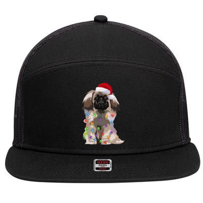 Pekingese Christmas Lights Xmas Dog Lover Santa Hat Funny Gift 7 Panel Mesh Trucker Snapback Hat