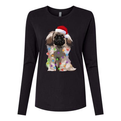 Pekingese Christmas Lights Xmas Dog Lover Santa Hat Funny Gift Womens Cotton Relaxed Long Sleeve T-Shirt