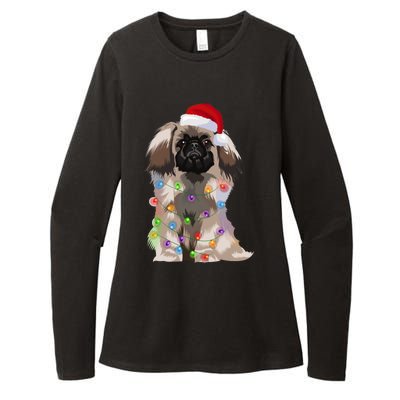 Pekingese Christmas Lights Xmas Dog Lover Santa Hat Funny Gift Womens CVC Long Sleeve Shirt