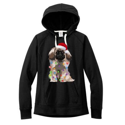 Pekingese Christmas Lights Xmas Dog Lover Santa Hat Funny Gift Women's Fleece Hoodie