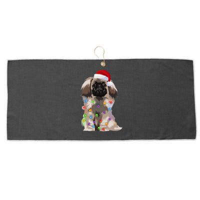 Pekingese Christmas Lights Xmas Dog Lover Santa Hat Funny Gift Large Microfiber Waffle Golf Towel