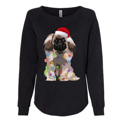 Pekingese Christmas Lights Xmas Dog Lover Santa Hat Funny Gift Womens California Wash Sweatshirt