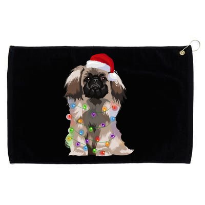 Pekingese Christmas Lights Xmas Dog Lover Santa Hat Funny Gift Grommeted Golf Towel