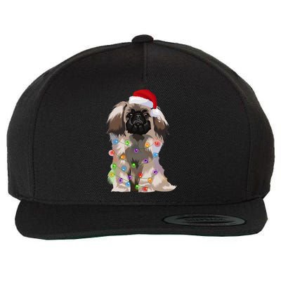 Pekingese Christmas Lights Xmas Dog Lover Santa Hat Funny Gift Wool Snapback Cap