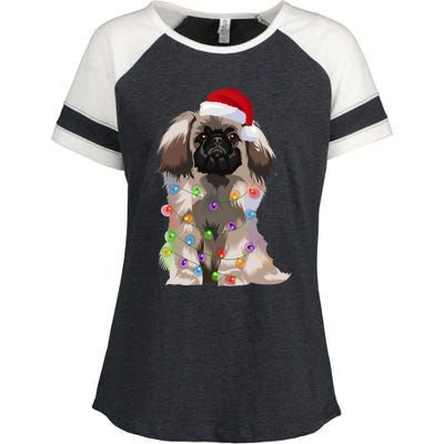 Pekingese Christmas Lights Xmas Dog Lover Santa Hat Funny Gift Enza Ladies Jersey Colorblock Tee