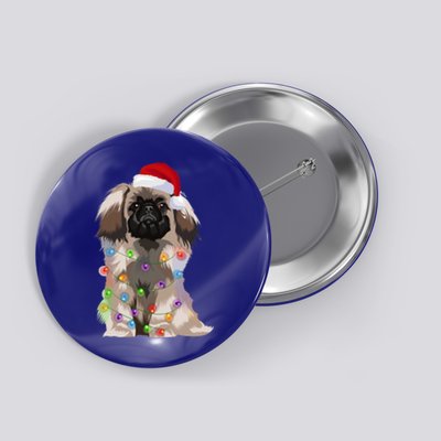 Pekingese Christmas Lights Xmas Dog Lover Santa Hat Funny Gift Button