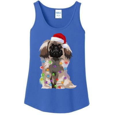 Pekingese Christmas Lights Xmas Dog Lover Santa Hat Funny Gift Ladies Essential Tank