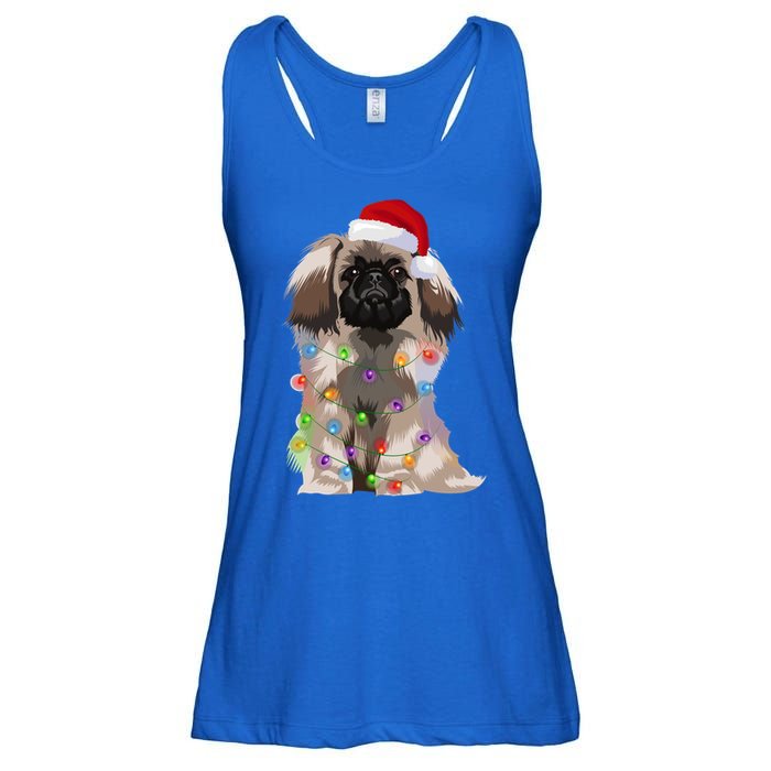 Pekingese Christmas Lights Xmas Dog Lover Santa Hat Funny Gift Ladies Essential Flowy Tank