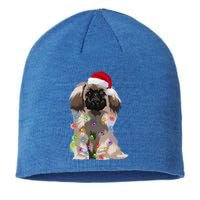 Pekingese Christmas Lights Xmas Dog Lover Santa Hat Funny Gift Sustainable Beanie