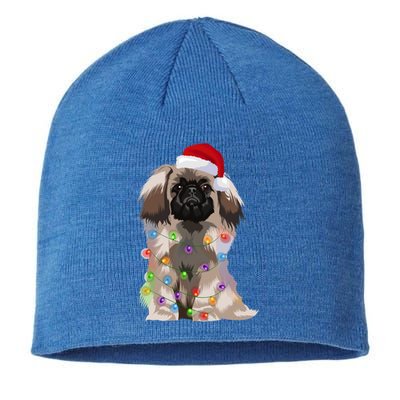 Pekingese Christmas Lights Xmas Dog Lover Santa Hat Funny Gift Sustainable Beanie