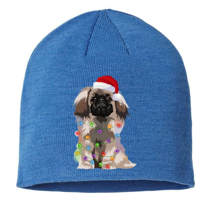 Pekingese Christmas Lights Xmas Dog Lover Santa Hat Funny Gift Sustainable Beanie