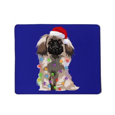 Pekingese Christmas Lights Xmas Dog Lover Santa Hat Funny Gift Mousepad