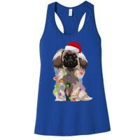 Pekingese Christmas Lights Xmas Dog Lover Santa Hat Funny Gift Women's Racerback Tank