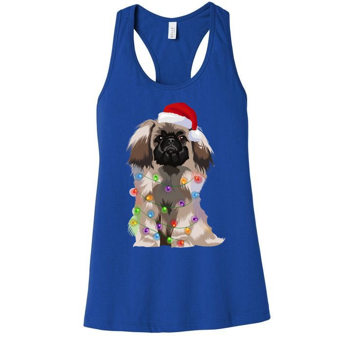 Pekingese Christmas Lights Xmas Dog Lover Santa Hat Funny Gift Women's Racerback Tank