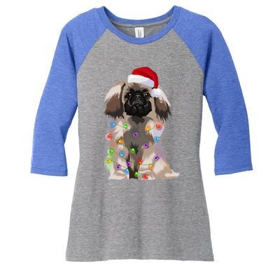 Pekingese Christmas Lights Xmas Dog Lover Santa Hat Funny Gift Women's Tri-Blend 3/4-Sleeve Raglan Shirt