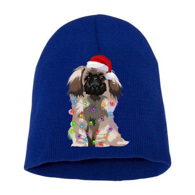 Pekingese Christmas Lights Xmas Dog Lover Santa Hat Funny Gift Short Acrylic Beanie