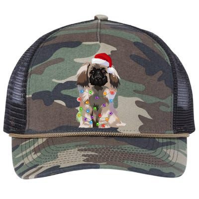 Pekingese Christmas Lights Xmas Dog Lover Santa Hat Funny Gift Retro Rope Trucker Hat Cap