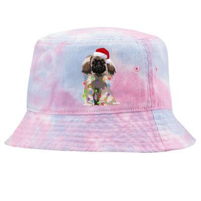 Pekingese Christmas Lights Xmas Dog Lover Santa Hat Funny Gift Tie-Dyed Bucket Hat