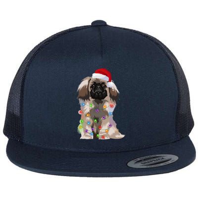 Pekingese Christmas Lights Xmas Dog Lover Santa Hat Funny Gift Flat Bill Trucker Hat