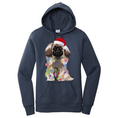 Pekingese Christmas Lights Xmas Dog Lover Santa Hat Funny Gift Women's Pullover Hoodie