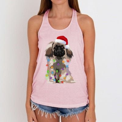 Pekingese Christmas Lights Xmas Dog Lover Santa Hat Funny Gift Women's Knotted Racerback Tank