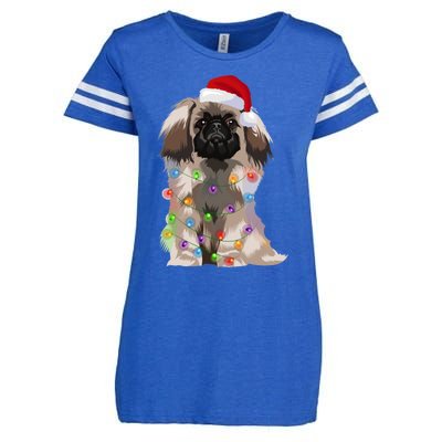 Pekingese Christmas Lights Xmas Dog Lover Santa Hat Funny Gift Enza Ladies Jersey Football T-Shirt