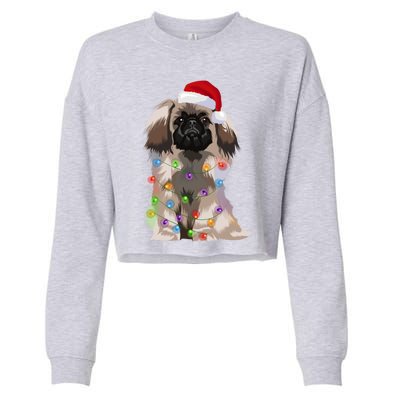 Pekingese Christmas Lights Xmas Dog Lover Santa Hat Funny Gift Cropped Pullover Crew