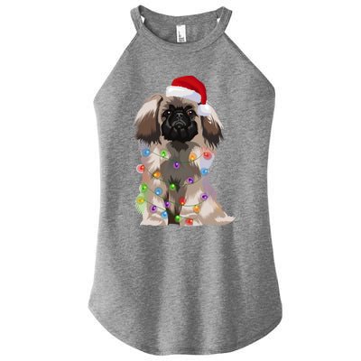 Pekingese Christmas Lights Xmas Dog Lover Santa Hat Funny Gift Women's Perfect Tri Rocker Tank