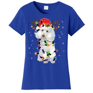 Poodle Christmas Lights Reindeer Santa Hat Funny Dog Lover Gift Women's T-Shirt