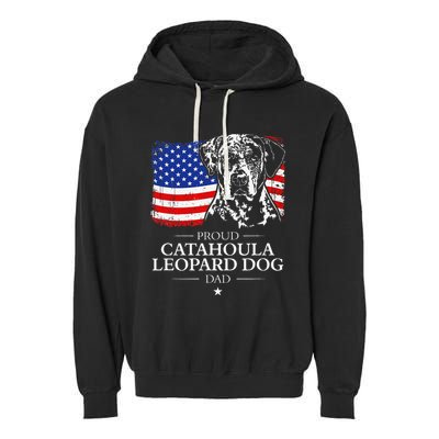 Proud Catahoula Leopard Dog Dad American Flag Patriotic Dog Garment-Dyed Fleece Hoodie