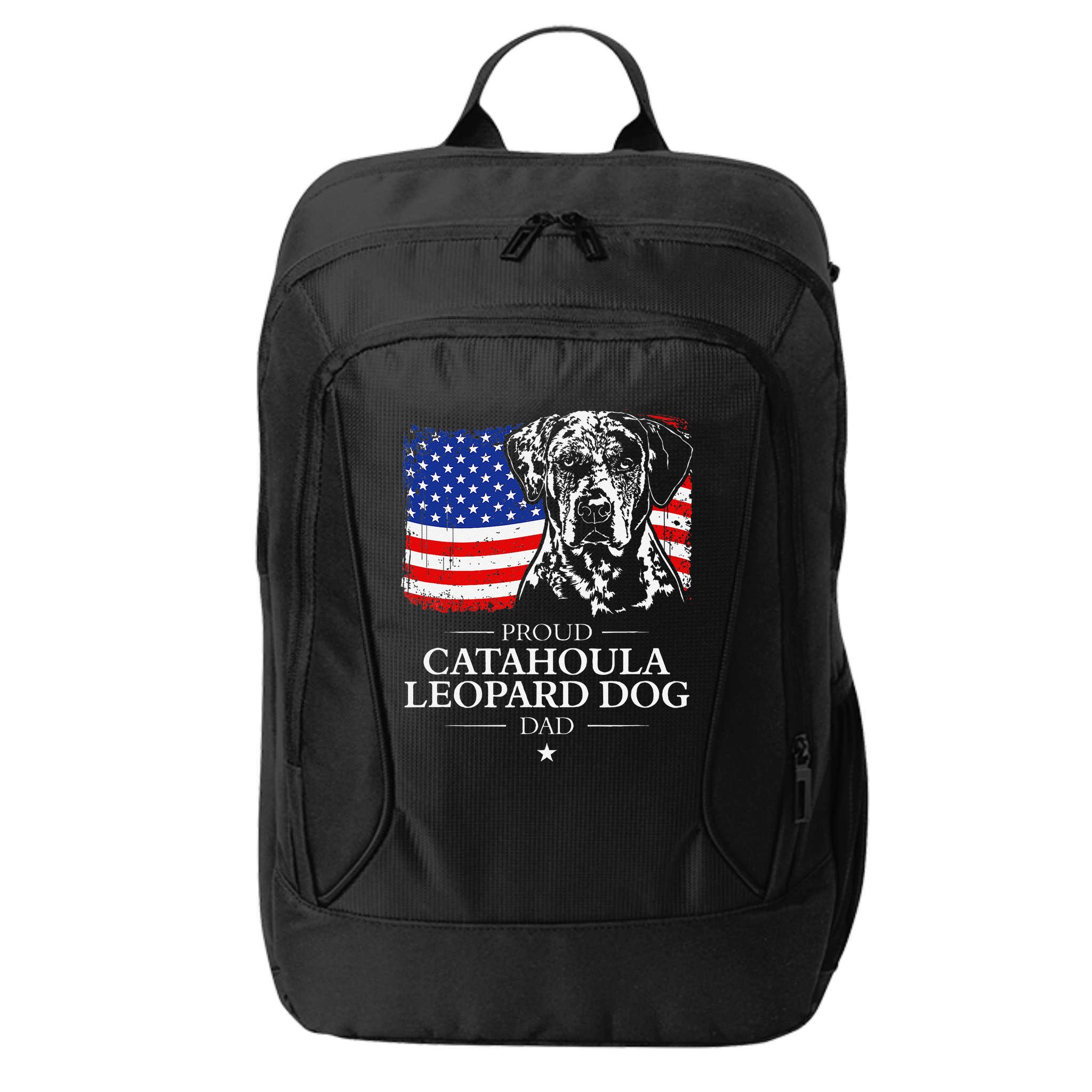 Proud Catahoula Leopard Dog Dad American Flag Patriotic Dog City Backpack