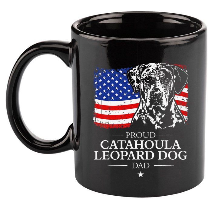 Proud Catahoula Leopard Dog Dad American Flag Patriotic Dog 11oz C Handle Ceramic Mug