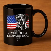 Proud Catahoula Leopard Dog Dad American Flag Patriotic Dog 11oz C Handle Ceramic Mug