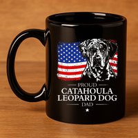 Proud Catahoula Leopard Dog Dad American Flag Patriotic Dog 11oz C Handle Ceramic Mug