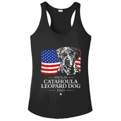 Proud Catahoula Leopard Dog Dad American Flag Patriotic Dog Ladies PosiCharge Competitor Racerback Tank