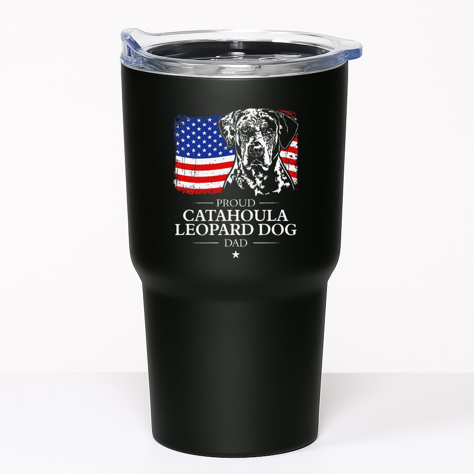Proud Catahoula Leopard Dog Dad American Flag Patriotic Dog Tumbler