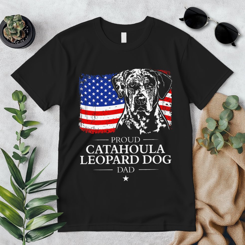 Proud Catahoula Leopard Dog Dad American Flag Patriotic Dog Premium T-Shirt