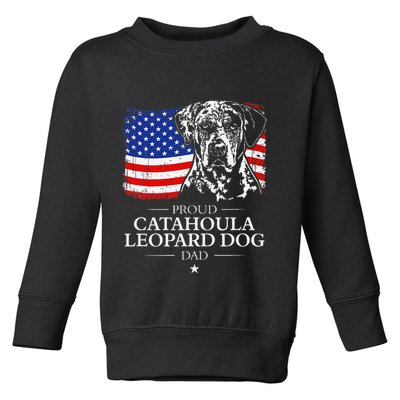 Proud Catahoula Leopard Dog Dad American Flag Patriotic Dog Toddler Sweatshirt