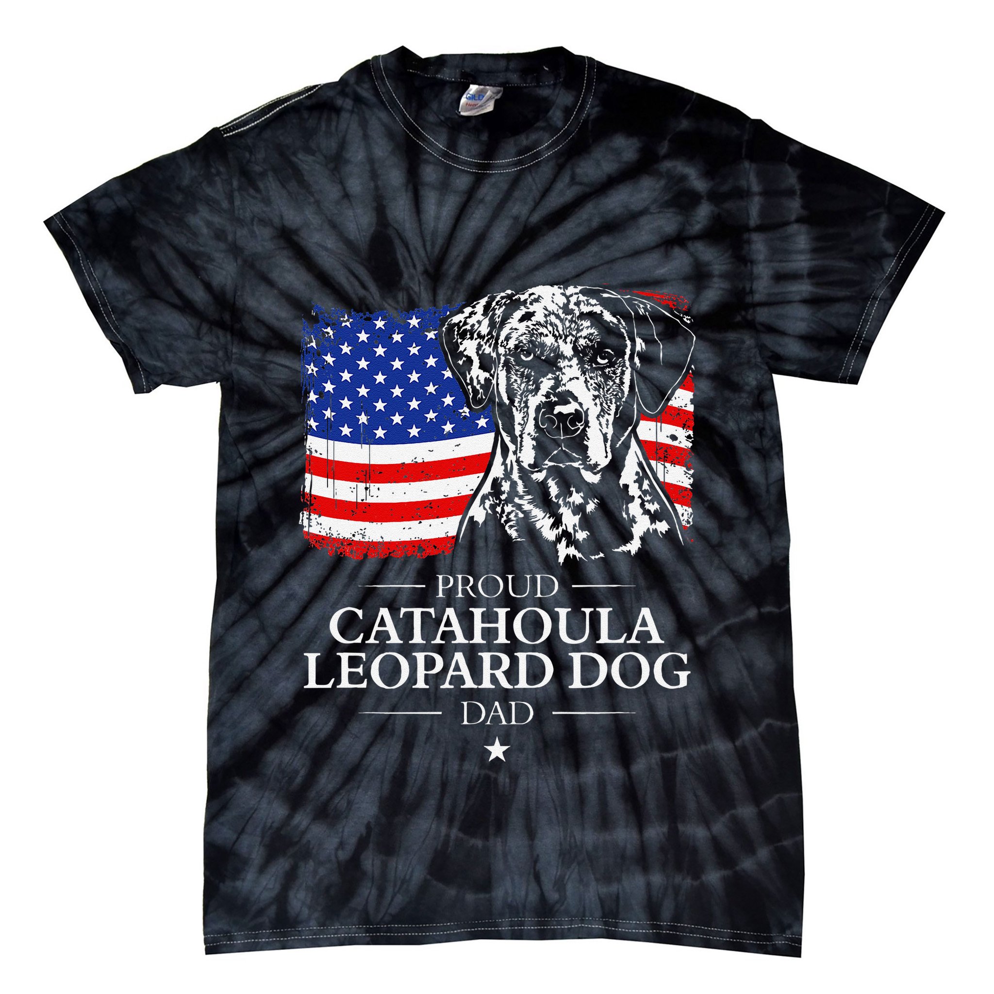 Proud Catahoula Leopard Dog Dad American Flag Patriotic Dog Tie-Dye T-Shirt