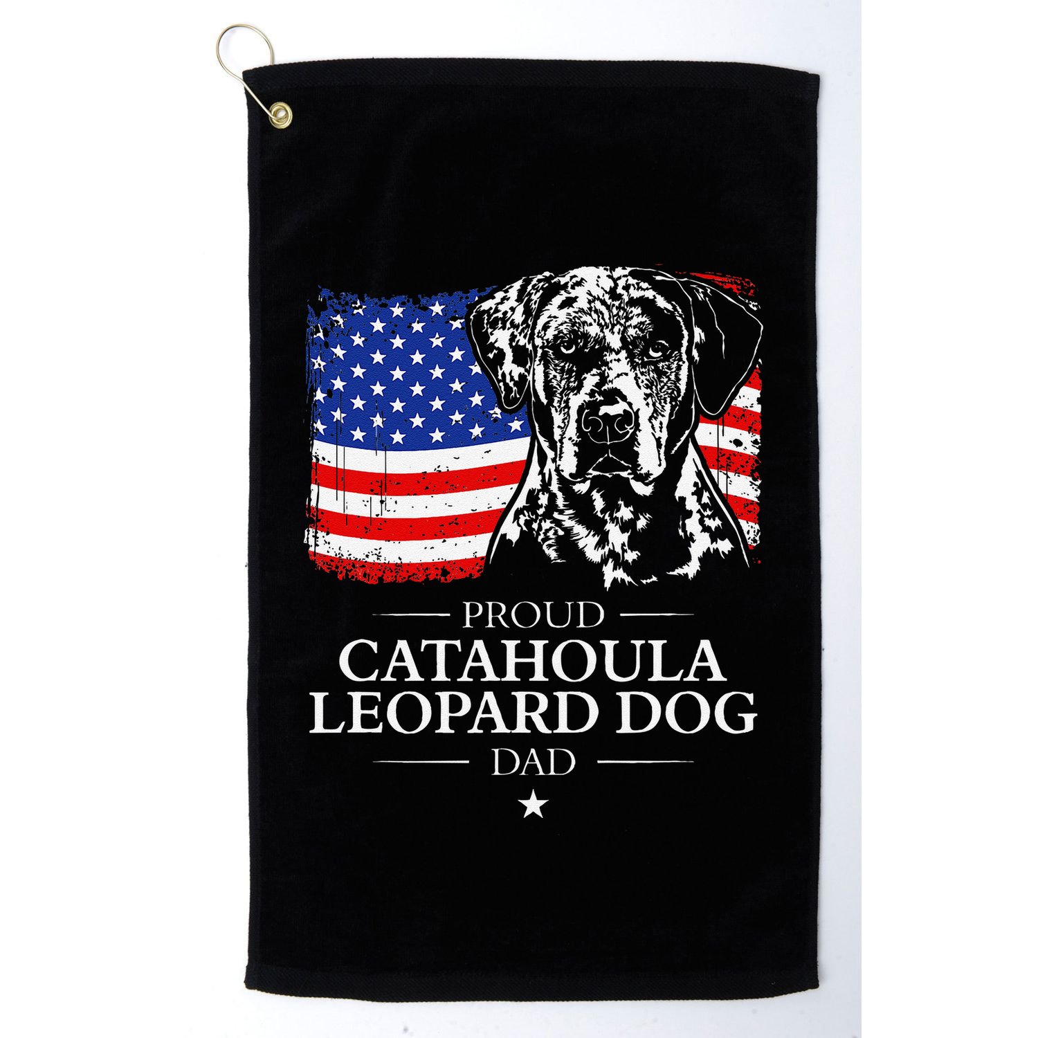 Proud Catahoula Leopard Dog Dad American Flag Patriotic Dog Golf Towel