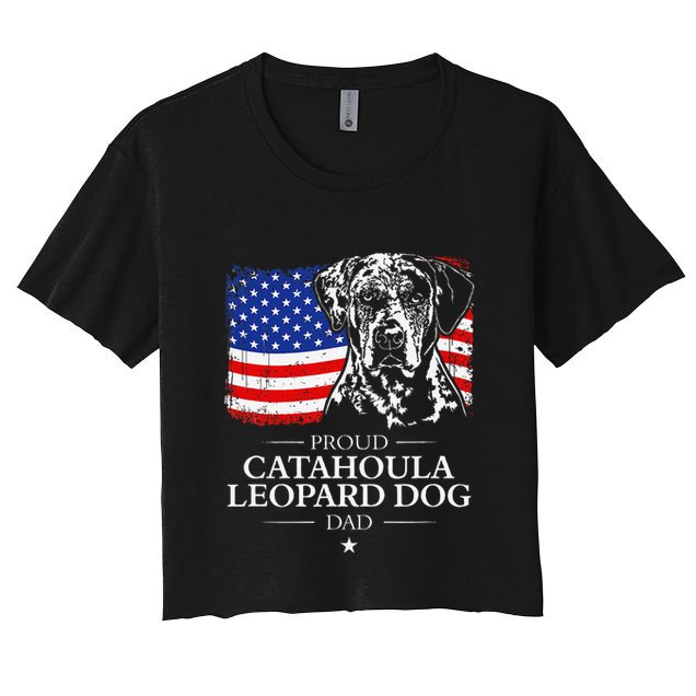 Proud Catahoula Leopard Dog Dad American Flag Patriotic Dog Crop Top