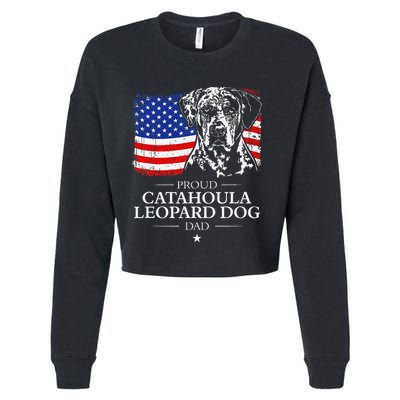 Proud Catahoula Leopard Dog Dad American Flag Patriotic Dog Cropped Pullover Crew