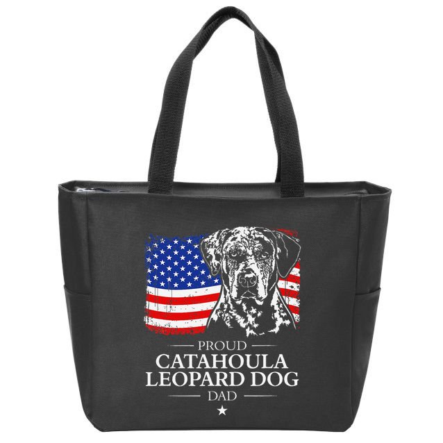 Proud Catahoula Leopard Dog Dad American Flag Patriotic Dog Zip Tote Bag