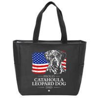 Proud Catahoula Leopard Dog Dad American Flag Patriotic Dog Zip Tote Bag